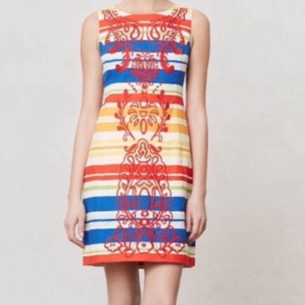 ANTHROPOLOGIE Tabitha Striped Totem Sheath Dress Sleeveless Size 0